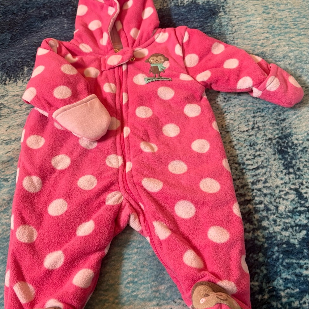 Carter's Pink and White Polka Dot Snow Suit Infant Girl 3 Months Used Condition